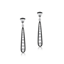 Load image into Gallery viewer, Diamond and Black Enamel 18K White Gold Drop Earrings
