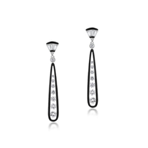 Diamond and Black Enamel 18K White Gold Drop Earrings