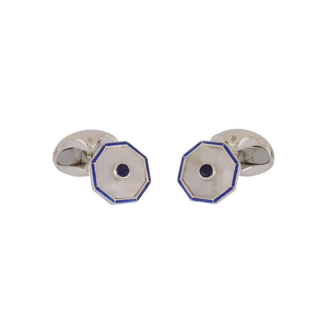 Deakin & Francis Mother-of-Pearl and Sapphire Sterling Silver Cufflinks