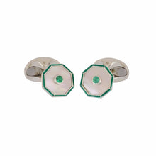 Load image into Gallery viewer, Deakin &amp; Francis Mother-of-Pearl and Emerald Sterling Silver Cufflinks

