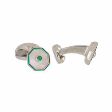 Load image into Gallery viewer, Deakin &amp; Francis Mother-of-Pearl and Emerald Sterling Silver Cufflinks
