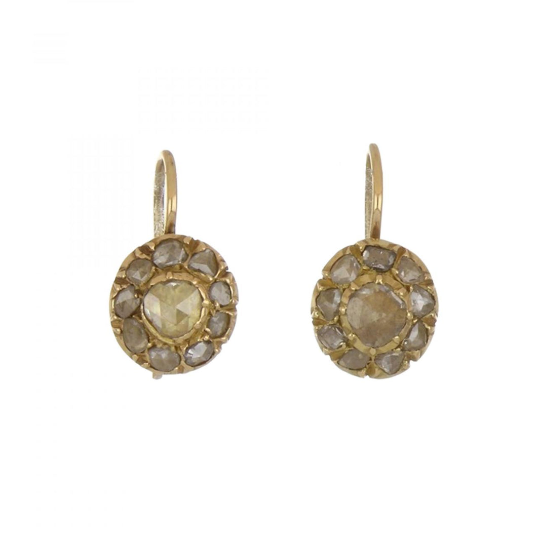 Victorian 18K Gold Rose-Cut Diamond Cluster Earrings
