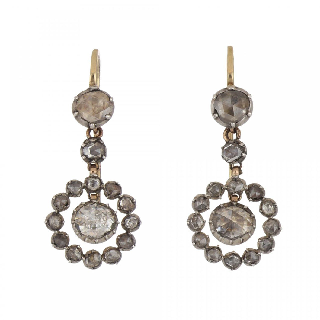 Victorian Sterling Silver and Gold Diamond Drop Earrings