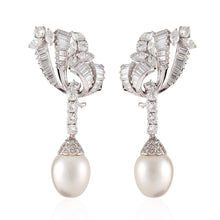 Load image into Gallery viewer, Platinum Cultured Pearl And Diamond Earrings

