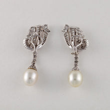 Load image into Gallery viewer, Platinum Cultured Pearl And Diamond Earrings
