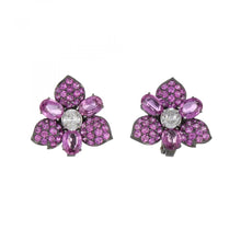 Load image into Gallery viewer, Pink Sapphire and Diamond 18K Gold Flower Earrings
