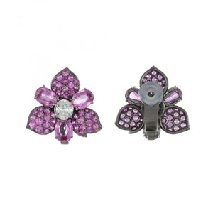 Pink Sapphire and Diamond 18K Gold Flower Earrings