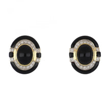 Load image into Gallery viewer, Vintage 1990s 14K Gold Onyx and Diamond Earrings
