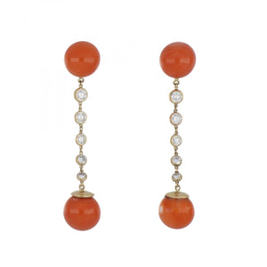 Vintage 18K Gold Coral Drop Earrings