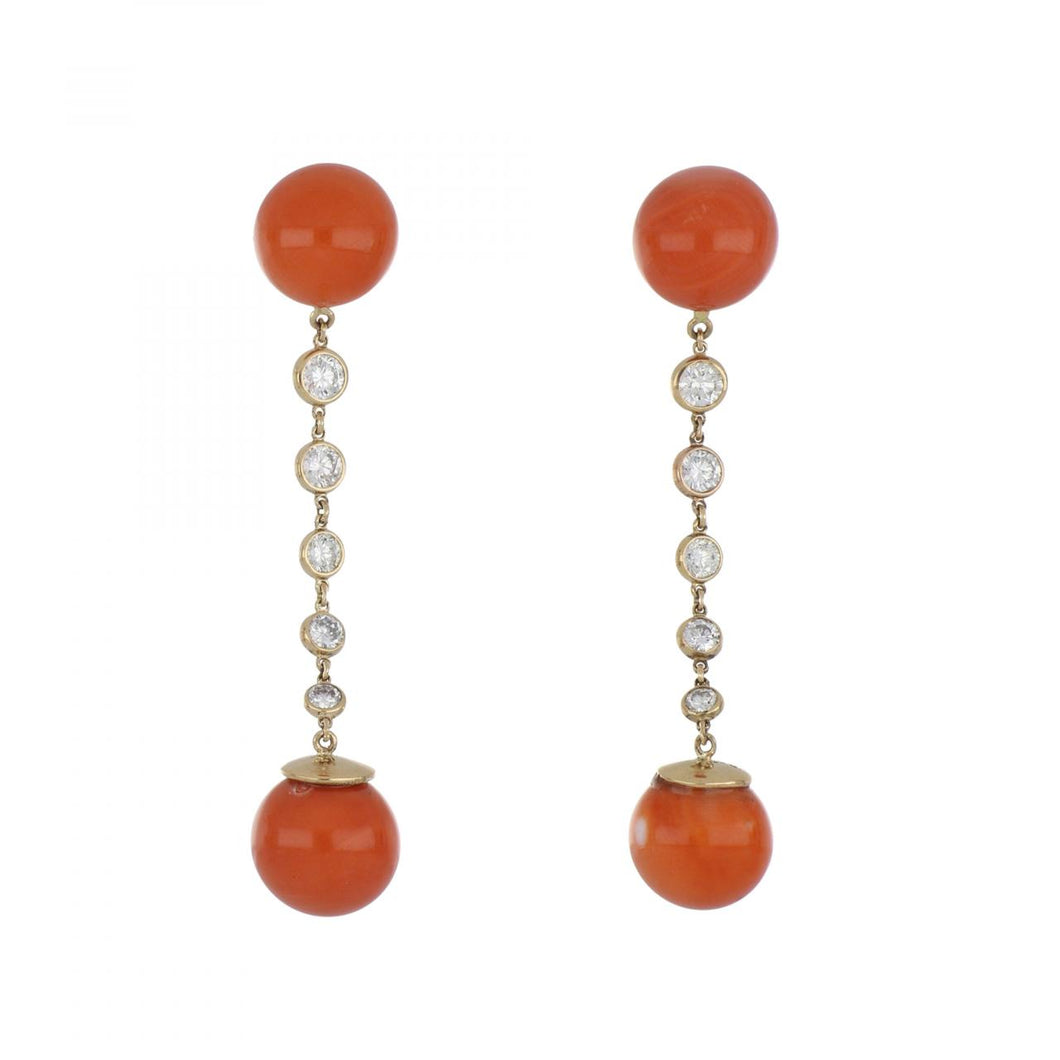 Vintage 18K Gold Coral Drop Earrings