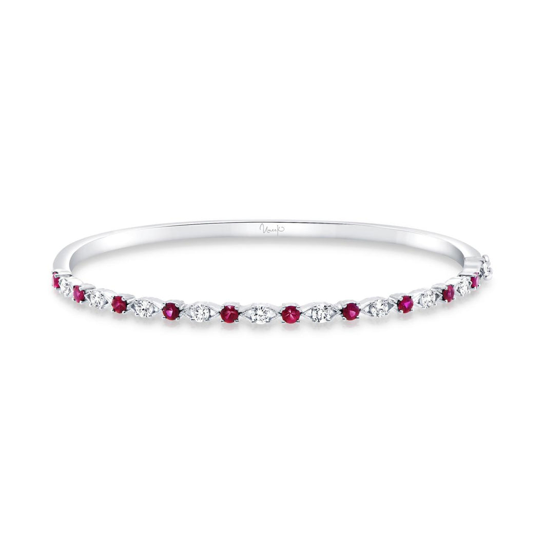 Ruby and Diamond 18K White Gold Bangle Bracelet