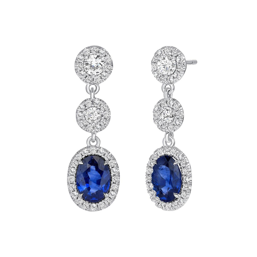 Diamond and Sapphire Drop 14K White Gold Earrings