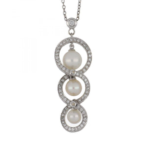 Estate 18K White Gold Pearl and Diamond Pendant