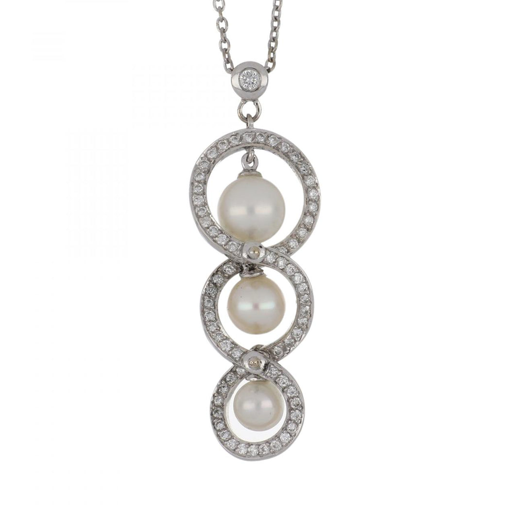 Estate 18K White Gold Pearl and Diamond Pendant