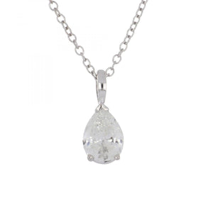 14K White Gold Pear-Shape Diamond Pendant Necklace