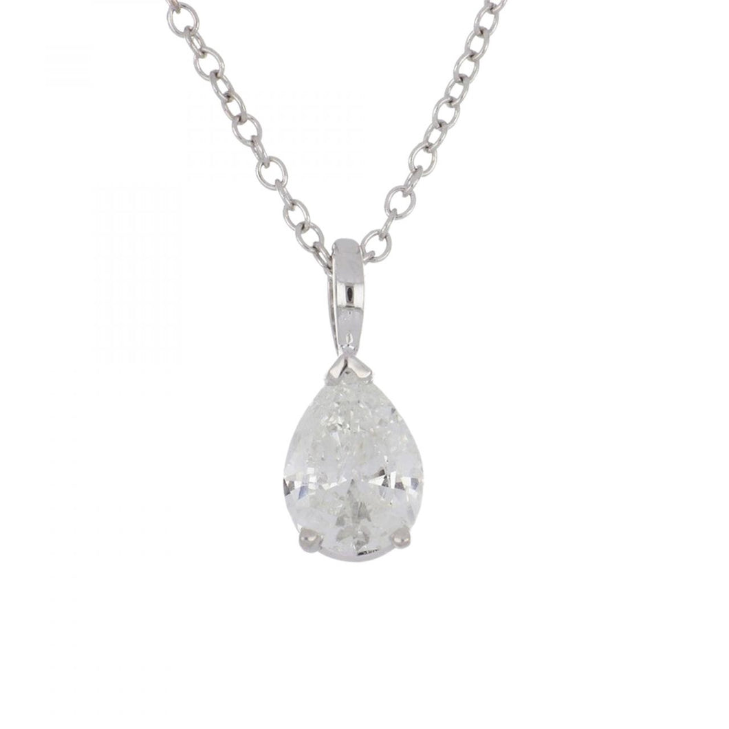 14K White Gold Pear-Shape Diamond Pendant Necklace