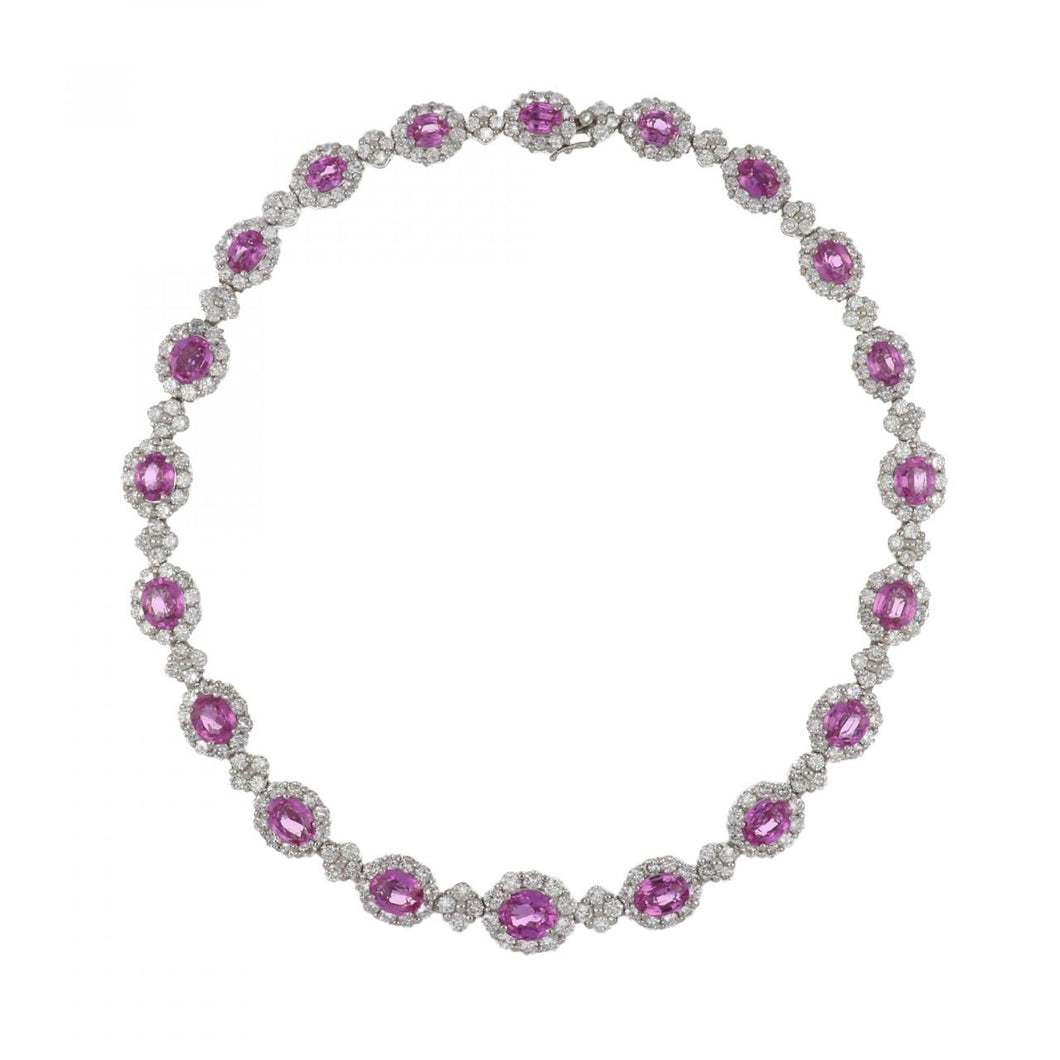 Estate Gregg Ruth 18K White Gold Pink Sapphire and Diamond Collar Necklace