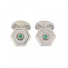 Load image into Gallery viewer, Deakin &amp; Francis Sterling Silver Mother-of-Pearl and Emerald Cufflinks
