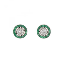 Load image into Gallery viewer, Estate Diamond and Emerald Platinum Target Earrings
