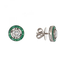 Load image into Gallery viewer, Estate Diamond and Emerald Platinum Target Earrings

