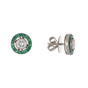 Estate Diamond and Emerald Platinum Target Earrings