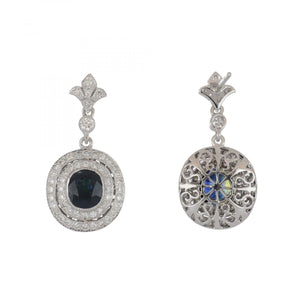Estate Sapphire and Diamond 18K White Gold Dangle Earrings