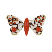 Load image into Gallery viewer, Estate Trianon 18K Gold Shell and Coral Butterfly Brooch

