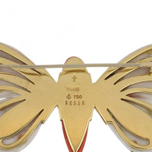 Load image into Gallery viewer, Estate Trianon 18K Gold Shell and Coral Butterfly Brooch
