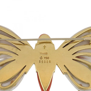 Estate Trianon 18K Gold Shell and Coral Butterfly Brooch