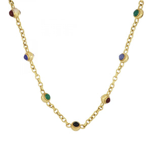 Vintage Multi-Stone 14K Gold Link Chain Necklace