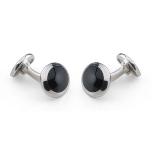 Deakin & Francis Sterling Silver Oval Cufflinks with Onyx Inlay