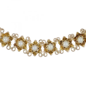 14K Gold Flower Link Bracelet with Pearls