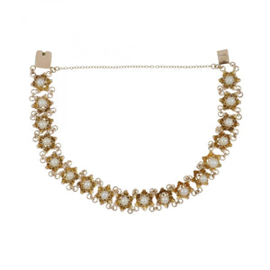 14K Gold Flower Link Bracelet with Pearls