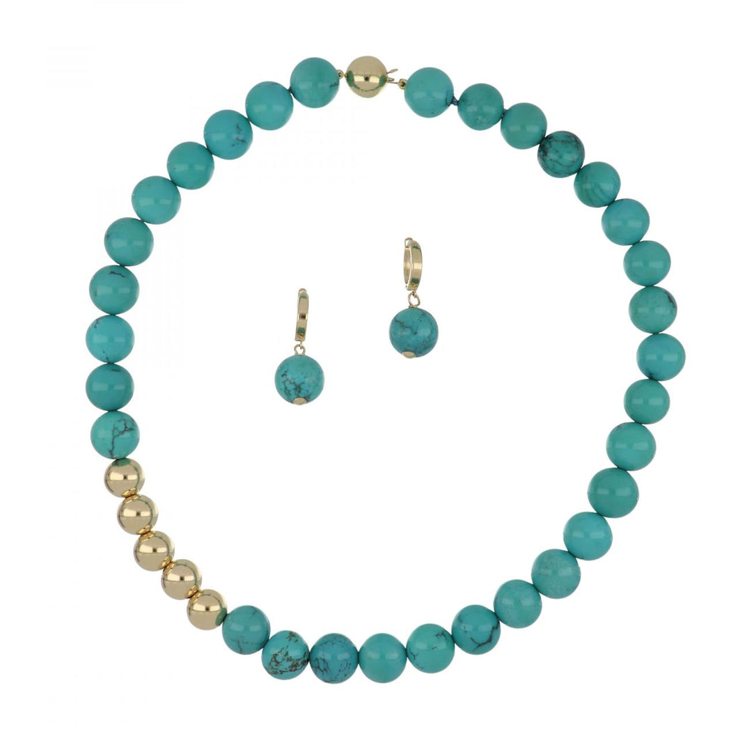 Mid-Century Turquoise and 14K Gold Bead Necklace