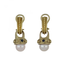 Load image into Gallery viewer, Vintage 1990s 14K Gold Pearl Drop Huggie Earrings

