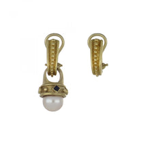Load image into Gallery viewer, Vintage 1990s 14K Gold Pearl Drop Huggie Earrings
