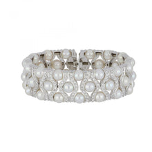 Load image into Gallery viewer, 18K White Gold Pearl and Diamond Flexible Cuff Bracelet
