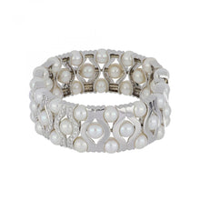 Load image into Gallery viewer, 18K White Gold Pearl and Diamond Flexible Cuff Bracelet

