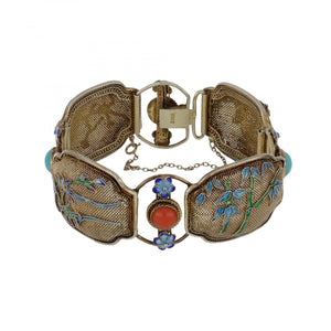 Art Deco 1930s Silver Gilt Cloissone Enamel Bracelet