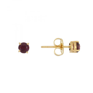 18K Gold Round Ruby Stud Earrings
