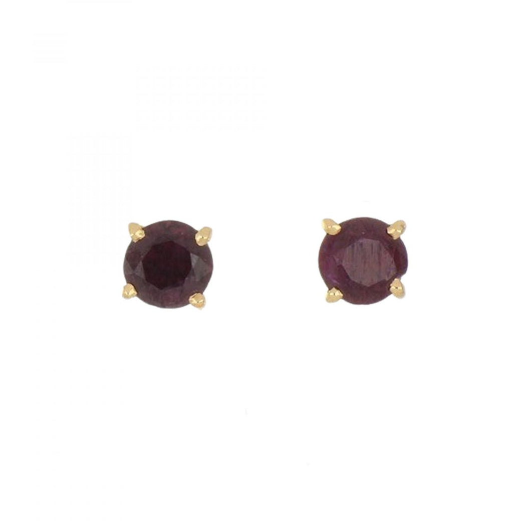18K Gold Round Ruby Stud Earrings