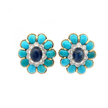 Load image into Gallery viewer, Vintage 1960s Turquoise and Sapphire Button Earrings
