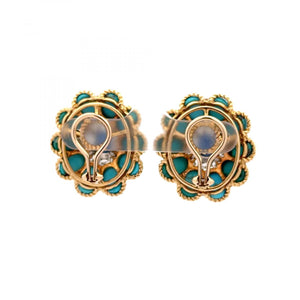 Vintage 1960s Turquoise and Sapphire Button Earrings