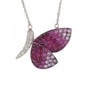Estate Ambrosi 18K White Gold Pink Sapphire Butterfly Pendant Necklace