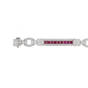Vintage Art Deco-Style Platinum Ruby and Diamond Bracelet