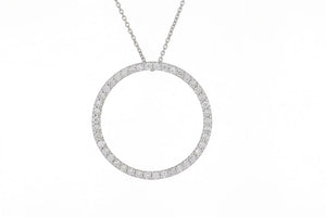 18K White Gold Diamond Open Circle Pendant Necklace