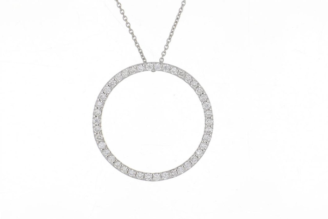 18K White Gold Diamond Open Circle Pendant Necklace