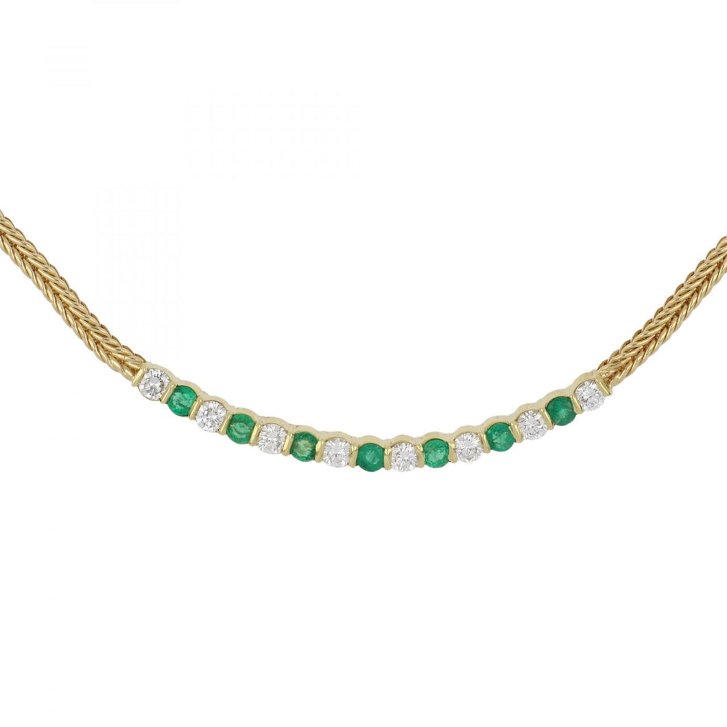 Vintage 18K Gold Emerald and Diamond Wheat Chain Necklace