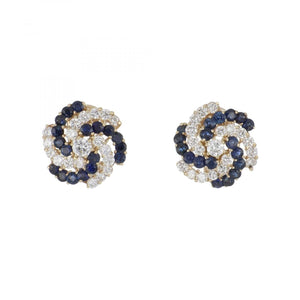 Vintage 1990s 14K Gold Sapphire and Diamond Pinwheel Earrings