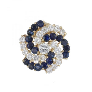 Vintage 1990s 14K Gold Sapphire and Diamond Pinwheel Earrings